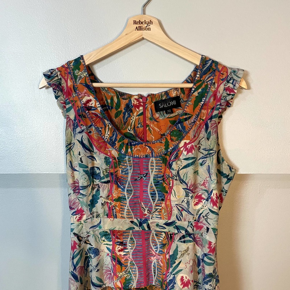 SALONI Elodie Lunar Flight Dress Pleated Floral Tropical Dress Size 6 - Picture 6 of 16